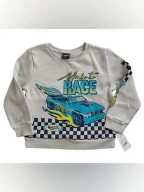 Hot Wheels 'Made to Race' Graphic Sweatshirt in Light Gray & Teal
